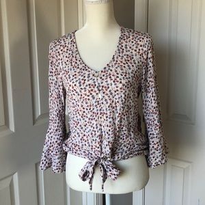 Bell sleeve floral top with tie front